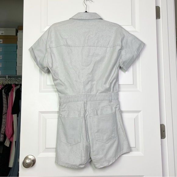 Zara 100% Cotton Denim Romper in Metallic Silver Gray New Without Tags Women’s S - Picture 8 of 9